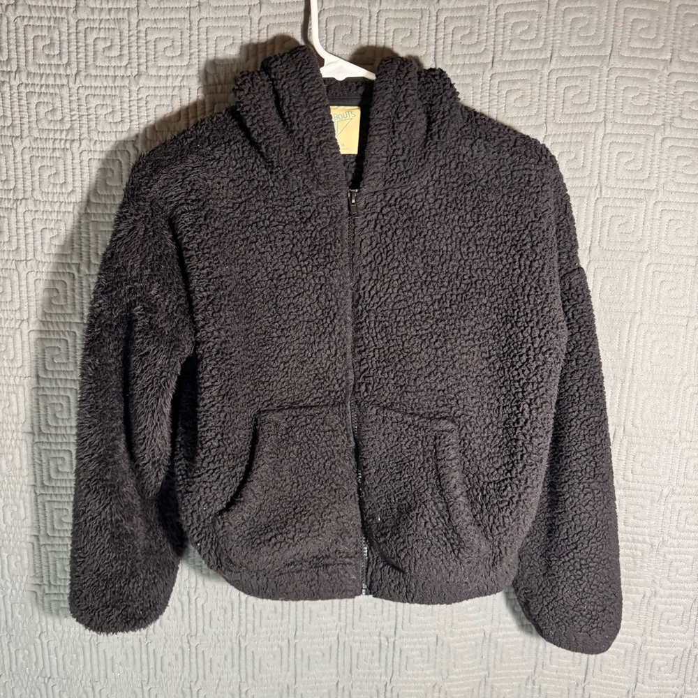 There Abouts Full Zip Girls XL 16 Sherpa Black Hoodie Faux